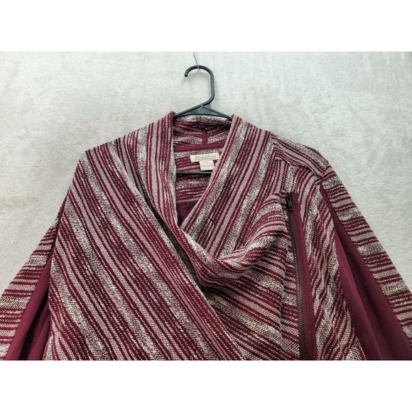 Lucky Brand Cardigan Sweater Women Small Burgundy Stripe Polyester Cliffside Zip - Picture 4 of 9
